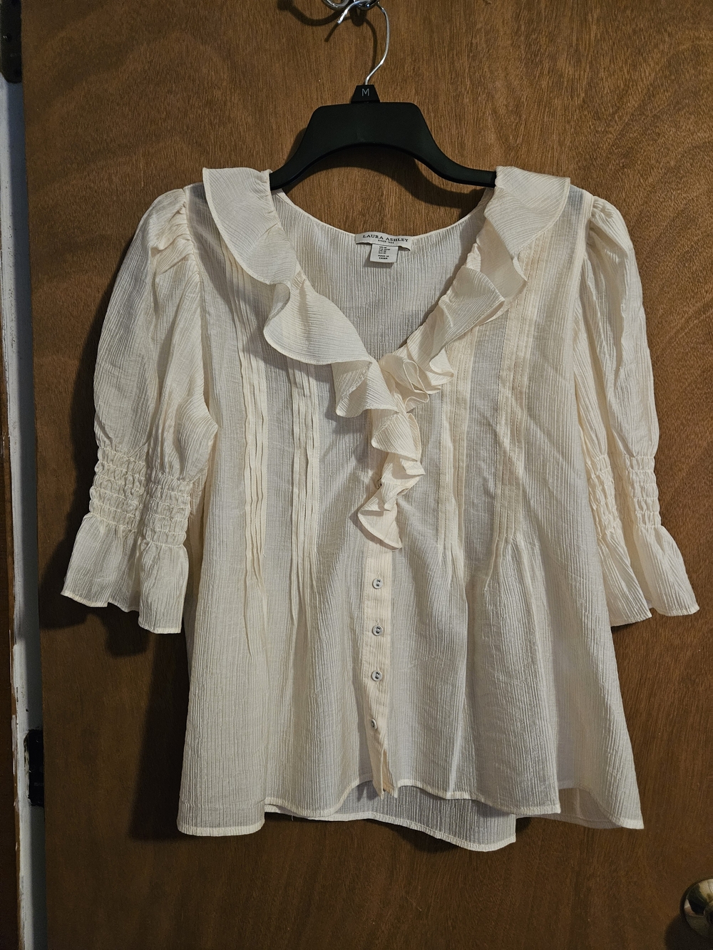 Laura Ashley Cream Ruffled Button-Front Blouse